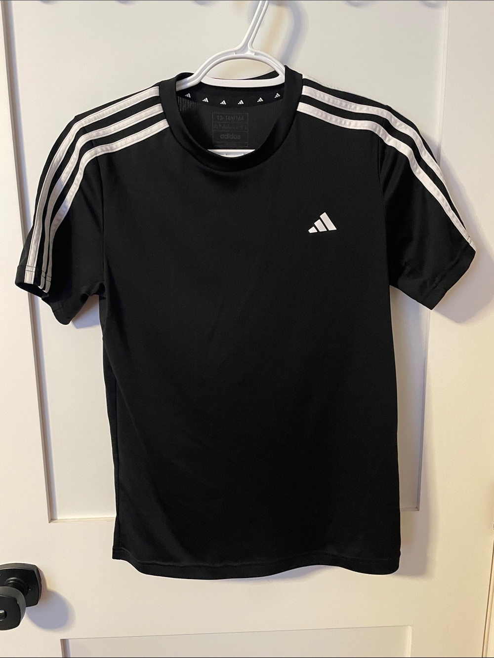 adidas Black Short-Sleeve Training Tee with White Three-Stripes